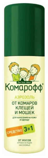 Средство "КОМАРОФФ" аэрозоль от комаров, клещей и мошек 3в1 100мл (24)