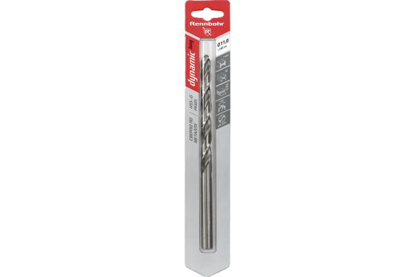 Сверло по металлу ЦХ, 11,0х195мм, HSS-G, P6M5, 1шт/уп, RENNBOHR DYNAMIC LONG CARD 669110