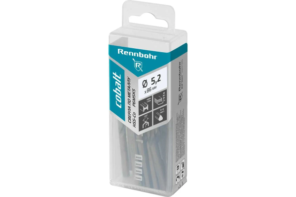 Сверло по металлу ЦХ  5,2х86мм, 3-гр хвост. HSS-Co, Р6М5К5, 1шт/уп, RENNBOHR COBALT CARD 668052