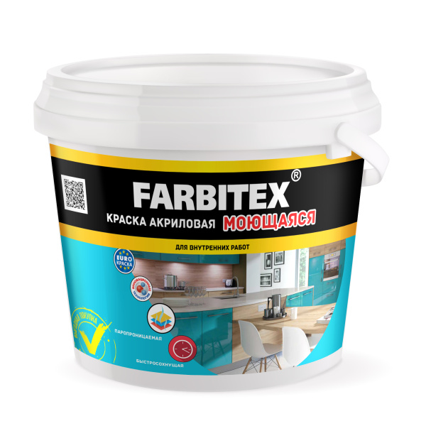 Краска акриловая моющаяся "FARBITEX" 3кг