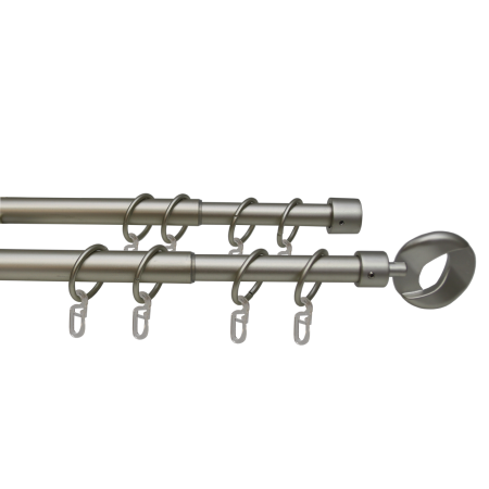 Телескоп.двухряд.карниз, Наконечник Кольцо, Матовый никель, 16/19мм ,160-320см,