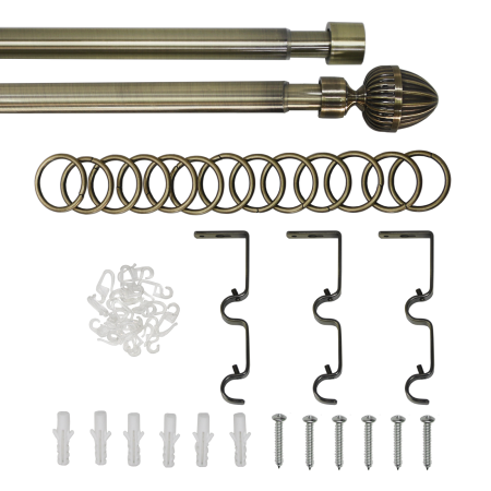 Телескоп.двухряд.карниз, Наконечник Орех, Золото антик, 16/19мм ,160-320см,