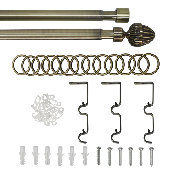 Телескоп.двухряд.карниз, Наконечник Орех, Золото антик, 16/19мм ,160-320см,