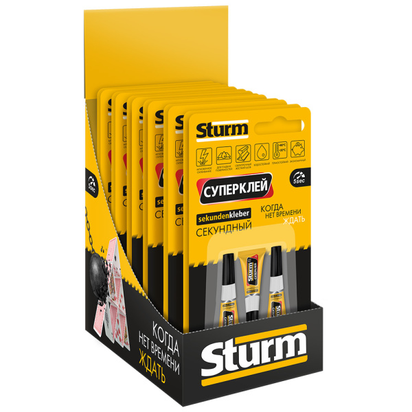Суперклей "STURM", 1г х 3шт, на единичном блистере (12шт)
