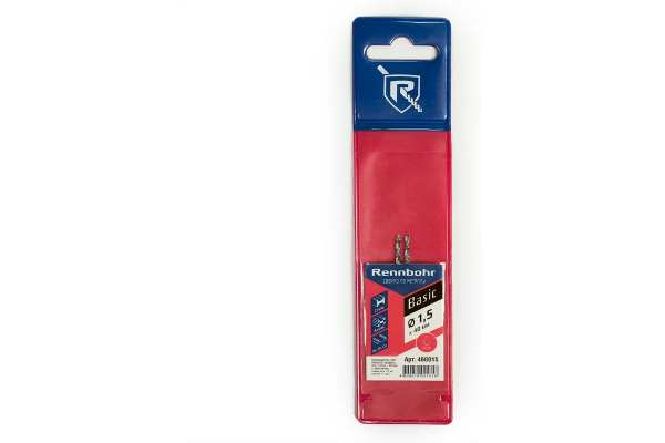 Сверло по металлу ЦХ 1,5x40мм, HSS-R, 2 шт/уп, RENNBOHR BASIC 460015