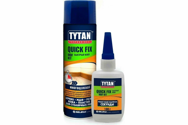 Герметик Tytan Professional Quick Fix клей цианакрилатный двухкомпонентный для МДФ прозрачный 200мл