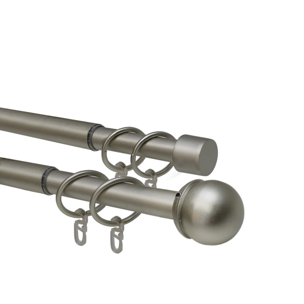 Телескоп.двухряд.карниз, Наконечник Классика, Матовый никель, 16/19мм ,160-320см,