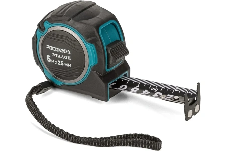 Рулетка в обр. корпусе ЭТАЛОН с двухсторонней ч/б устойчивой лентой и магнитом(5,0м;25м"РОСОМАХА(12)
