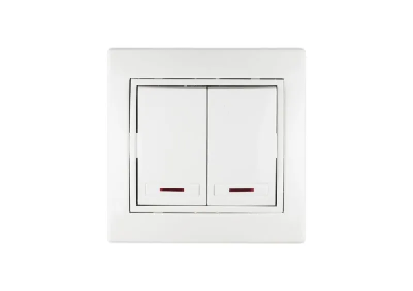 Выключатель 2 клавишный с подсветкой белый СП TANGO 10А, 250В