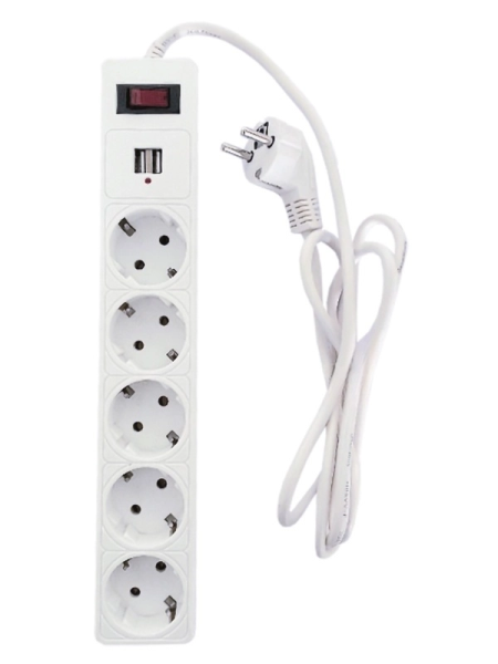 Сет.фильтр 5*1,8м с USB, с з/к (белый) TANGO 10А (1/20)