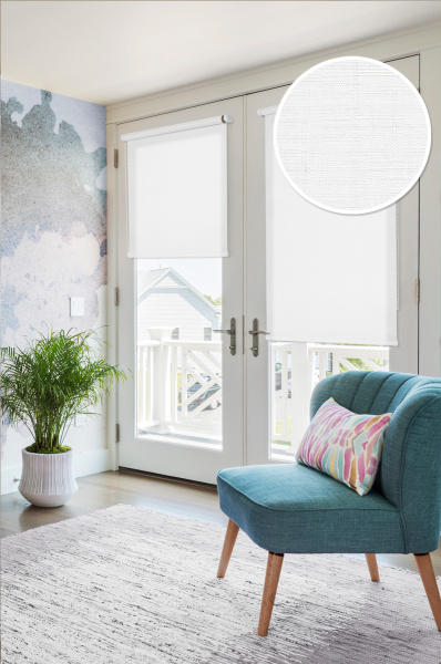 Мини Ролета  для балконной двери однотонные белые 52*215