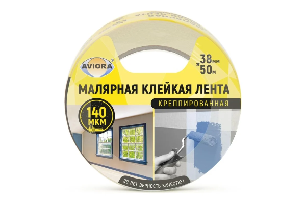 Креппированная клейкая бумажная/малярная лента, 38мм*50м, AVIORA (24)