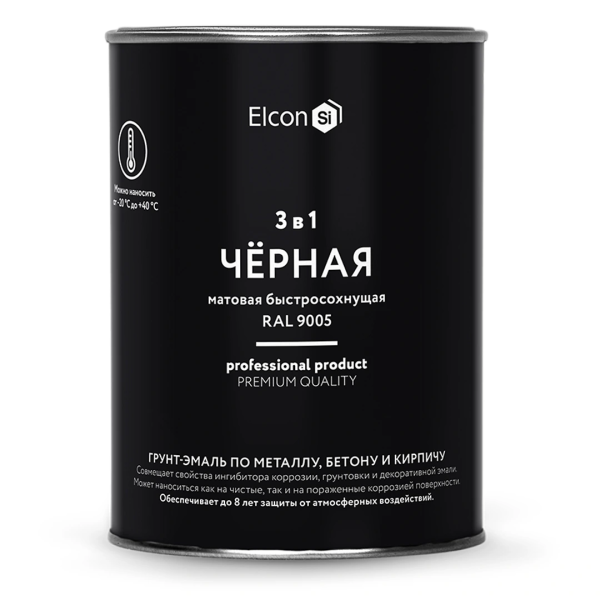 Грунт-эмаль по ржавчине 3в1 "Elcon" черная матовая аэрозоль 520 мл (12)