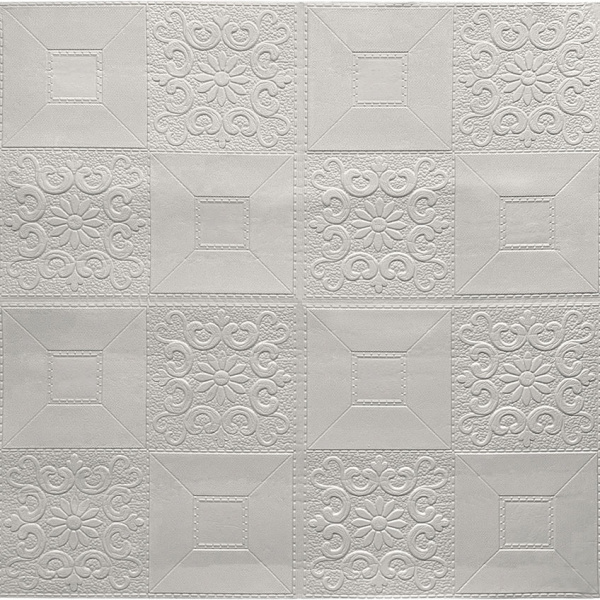 Панель самоклеящаяся 3D вспененная "Белая плитка с узорами" 700х700мм (30) ССС