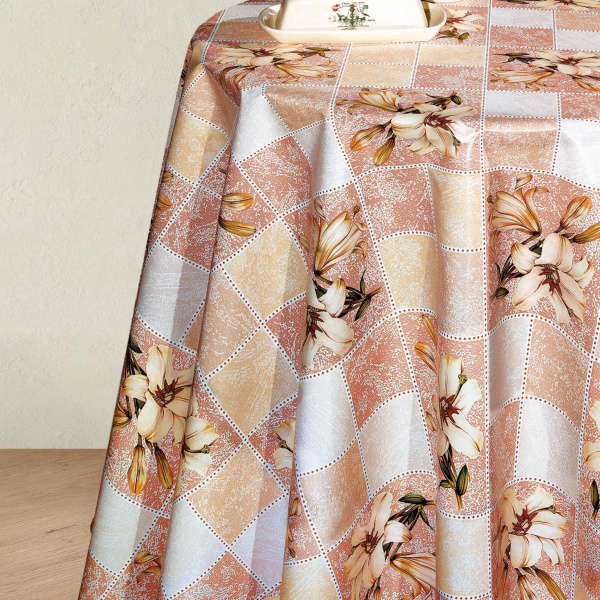 118B Клеенка DEKORAMA лилии в бежевой клетке 1.4*20м 1/1