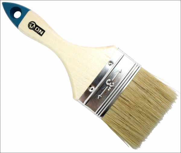 ON Кисть малярная плоская дер.ручка, нат.щетина "Евро" 2,5" - 63мм  (12)