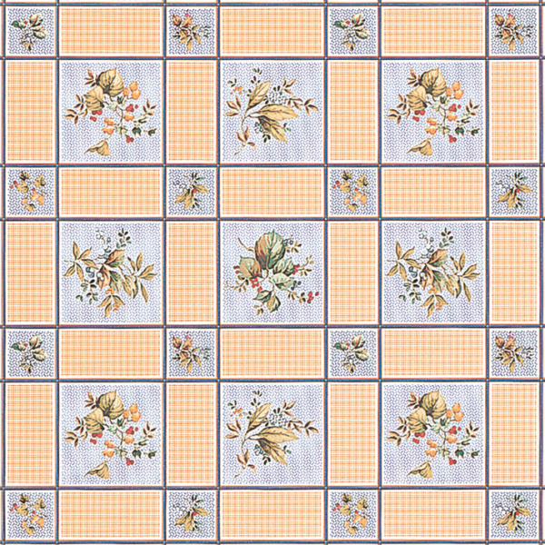 102А Клеенка DEKORAMA   цветы в серой клетке на желтом 1.4*20м