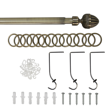 Телескоп.однорядн.карниз, Наконечник Орех, Золото антик, 16/19мм ,160-320см,