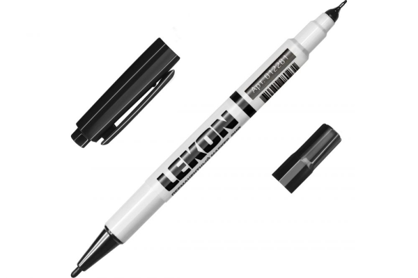 Маркер LEKON DUO перманентный двухсторонний черный (0,5мм/1мм) (12)