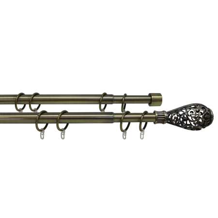 Телескоп.двухряд.карниз, Наконечник Кружево, Золото антик, 16/19мм ,160-320см,