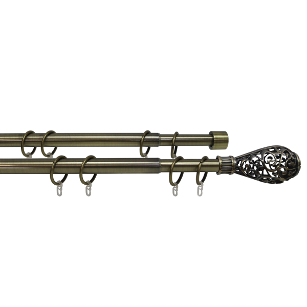 Телескоп.двухряд.карниз, Наконечник Кружево, Золото антик, 16/19мм ,160-320см,