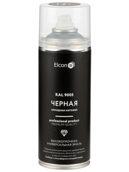 Универсальная алкидная эмаль Elcon RAL 9005 черная глянцевая аэрозоль 520 мл