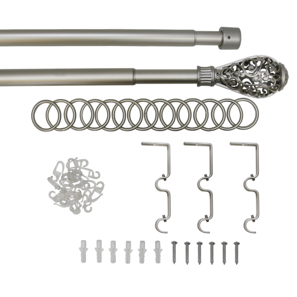 Телескоп.двухряд.карниз, Наконечник Кружево, Матовый никель, 16/19мм ,160-320см,