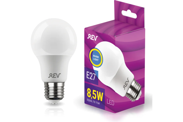 Лампа светодиодная, груша, А60 8,5Вт, Е27 2700К 680 Лм REV