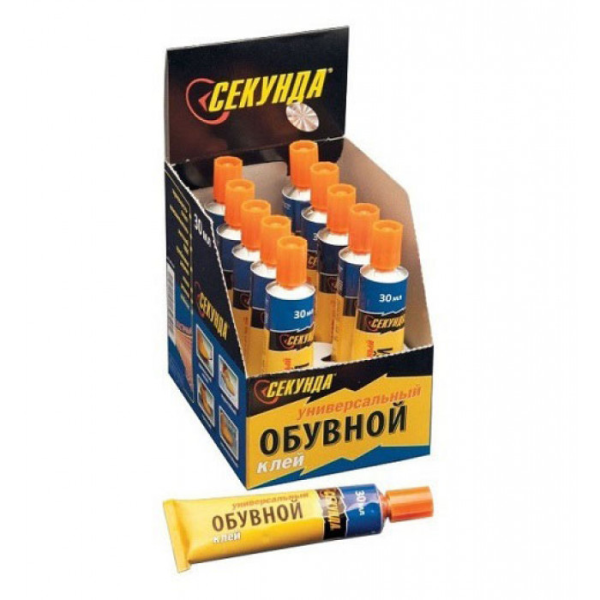 Обувной клей "СЕКУНДА" 30 мл. водостойкий, 10 шт. в шоу-боксе AVIORA (120)