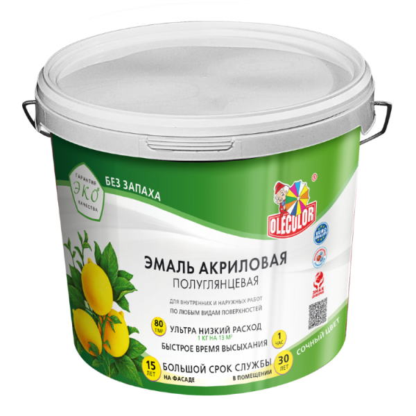 Эмаль акриловая полуглянцевая лазурное небо "OLECOLOR" 0,8кг (6)                 "не грузим при -С°"