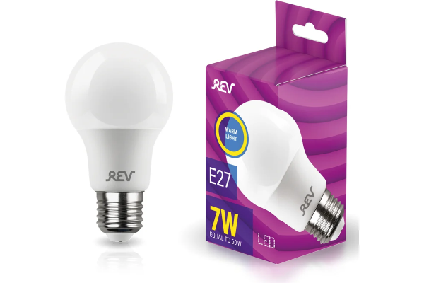 Лампа светодиодная, груша, А60 7Вт, Е27 2700К 560 Лм REV