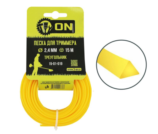 ON Леска для триммера треугольная 2,4мм*15м