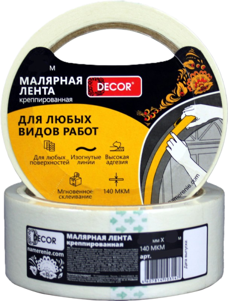 Малярная лента DECOR 25мм*25м, креппированная, 140мкм (99шт/кор)