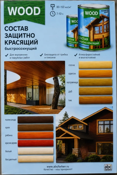 Состав защитно красящий быстросохнущий WOOD