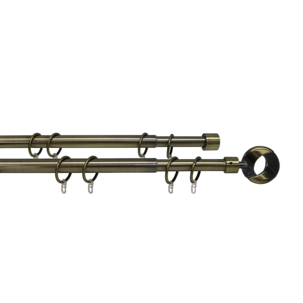 Телескоп.двухряд.карниз, Наконечник Кольцо, Золото антик, 16/19мм ,160-320см,