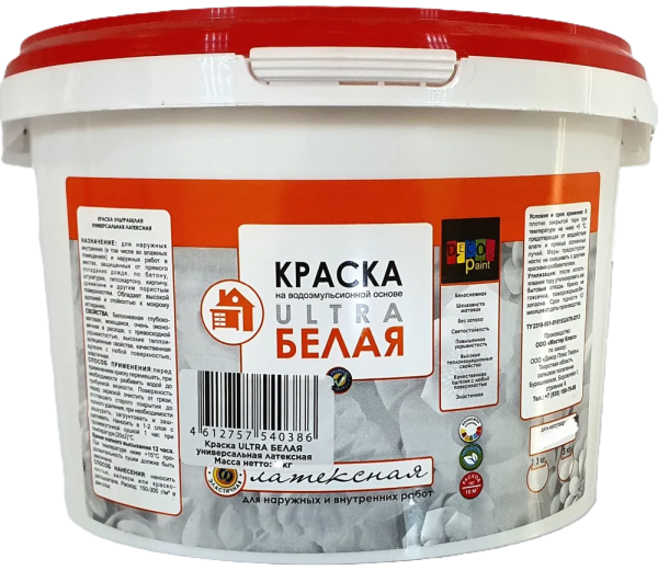 Краска  ВД  латексная "Dekor paint" супербелая 1,3 кг 