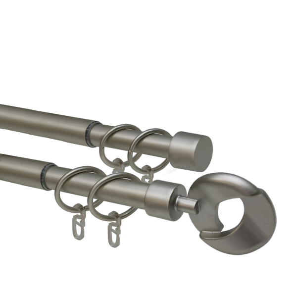 Телескоп.двухряд.карниз, Наконечник Кольцо, Матовый никель, 16/19мм ,160-320см,