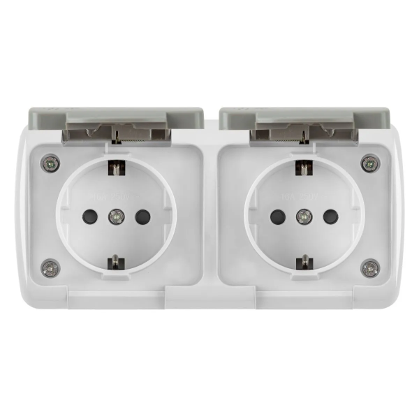 Розетка 2-ая с/з с крышкой серый ОП 16А, IP54 VKL electric Уличная (1/5/60)