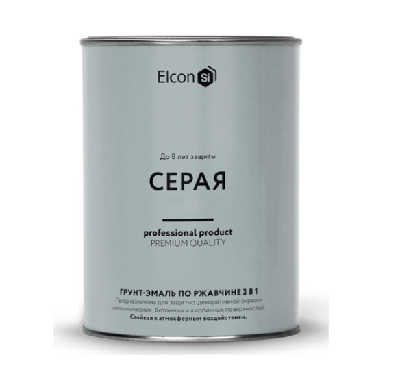 Грунт-эмаль по ржавчине 3в1 "Elcon" серая глянцевая RAL7040 0,8кг (12)
