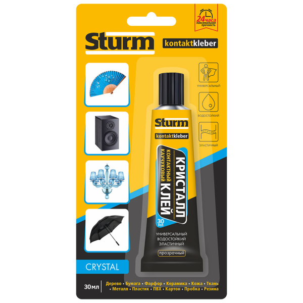 Клей контактный "STURM" КРИСТАЛЛ, прозрачный, 30мл на единич. блистере (12шт)