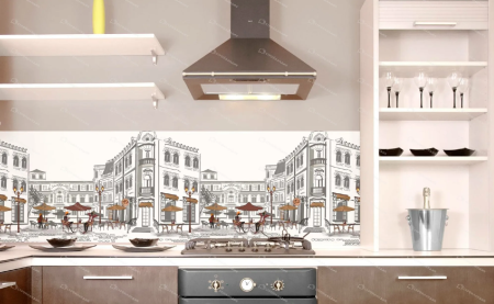 Фартук "Уличное кафе" ABS-пластик (термоперевод) 3000*600*1,5мм КомфортПласт