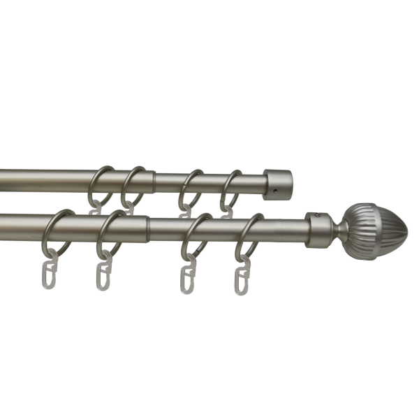 Телескоп.двухряд.карниз, Наконечник Орех, Матовый никель, 16/19мм ,160-320см,