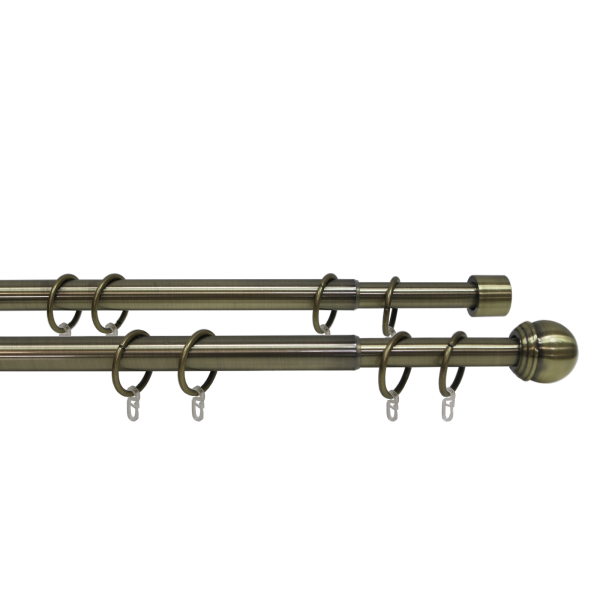 Телескоп.двухряд.карниз, Наконечник Классика, Золото антик, 16/19мм ,160-320см,