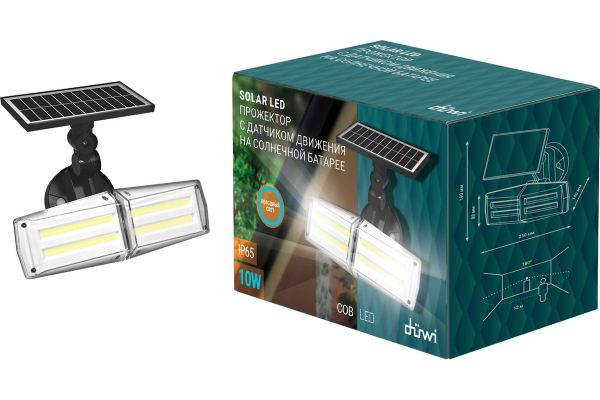 Светильник на солнечной батарее 10Вт 6500К 700Лм IP65 с ДД, черный