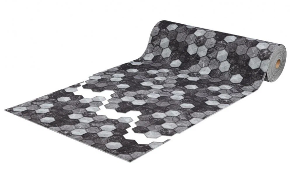 Коврик-дорожка SHAHINTEX DIGITAL PRINT  (28) "Соты Мрамор" 100 х 1500 черно-серый
