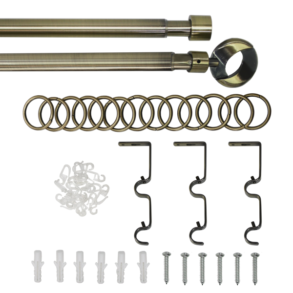 Телескоп.двухряд.карниз, Наконечник Кольцо, Золото антик, 16/19мм ,160-320см,