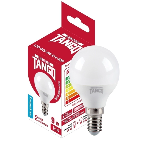 Лампа светодиодная TANGO шарик 9W E14 6500K 220V (TANGO LED G45-9W-E14-WW)