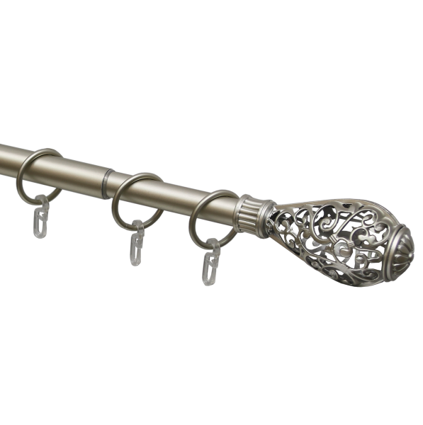 Телескоп.однорядн.карниз, Наконечник Кружево, Матовый никель, 16/19мм ,160-320см,