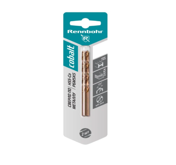 Сверло по металлу ЦХ  2,0*49 мм HSS-Co Р6М5К5 2шт/уп "RENNBOHR COBALT CARD"668020 (568020)