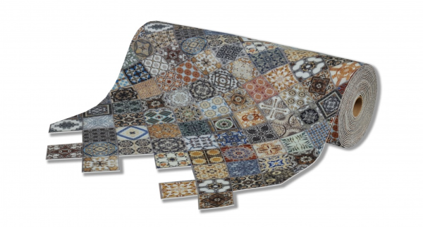 Коврик-дорожка вырезной  icarpet PRINT антискользящий (132) "Плитка Тоскана" 100 х 1500 мультиколор